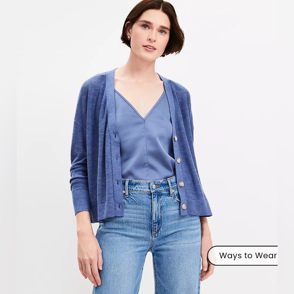 LOFT NWT Drop Shoulder V-Neck‎ Button Down Cardigan - Precious Sapphire